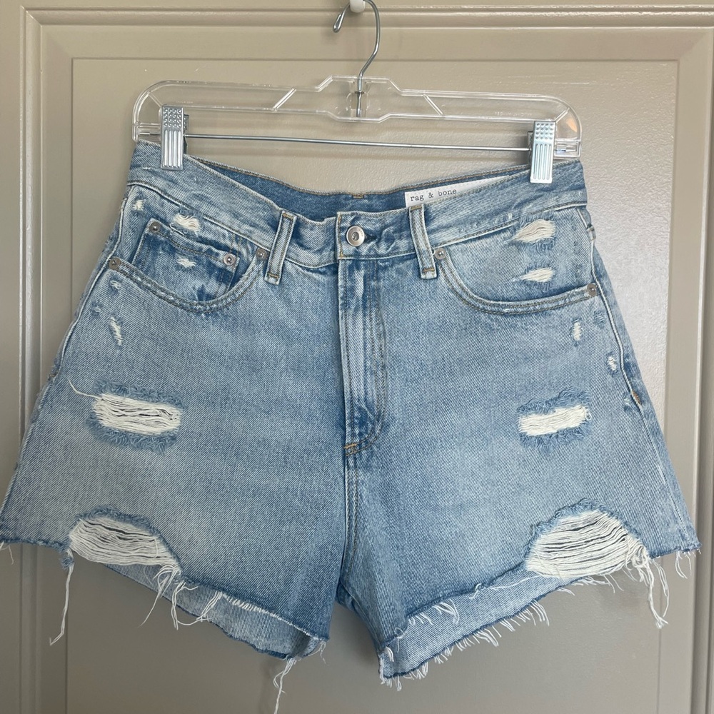 rag & bone Light Blue Distressed Denim Jean Shorts